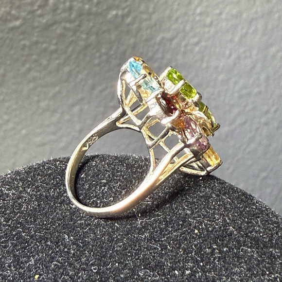Elegant Multi-Color Sterling Silver Gemstone Ring Size 6 - Picture 5 of 10